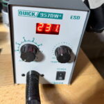 My hot air gun, powered on and showing 231ºC.