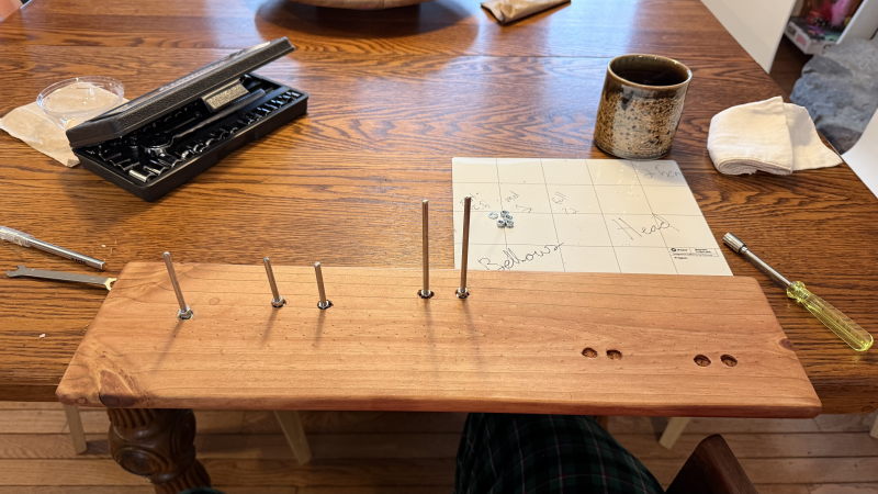 The rods bolted in to the finished base.